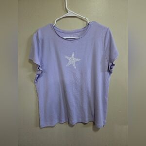 Talbots Women's Petite Size XL Short Sleeve Printed Tee, Purple, 100% Cotton